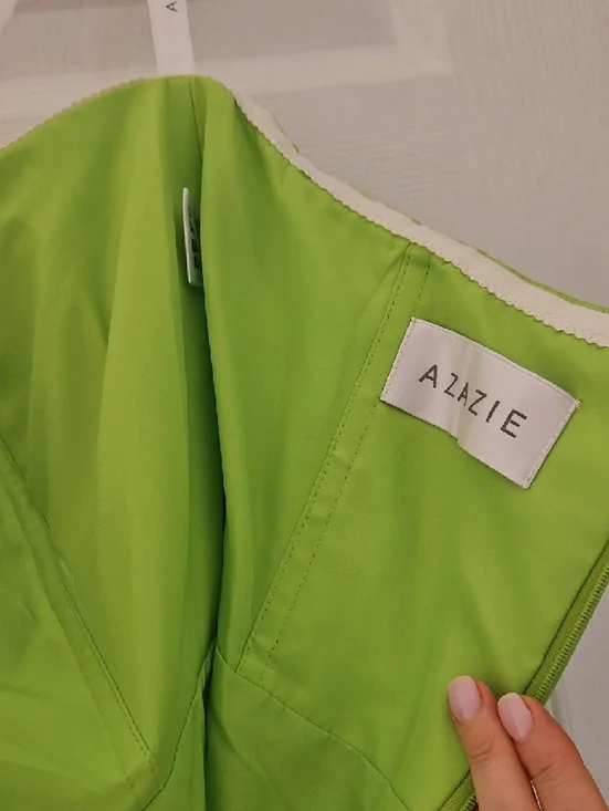 Azazie Lime Green Strapless Chiffon Gown - Picture 3 of 6